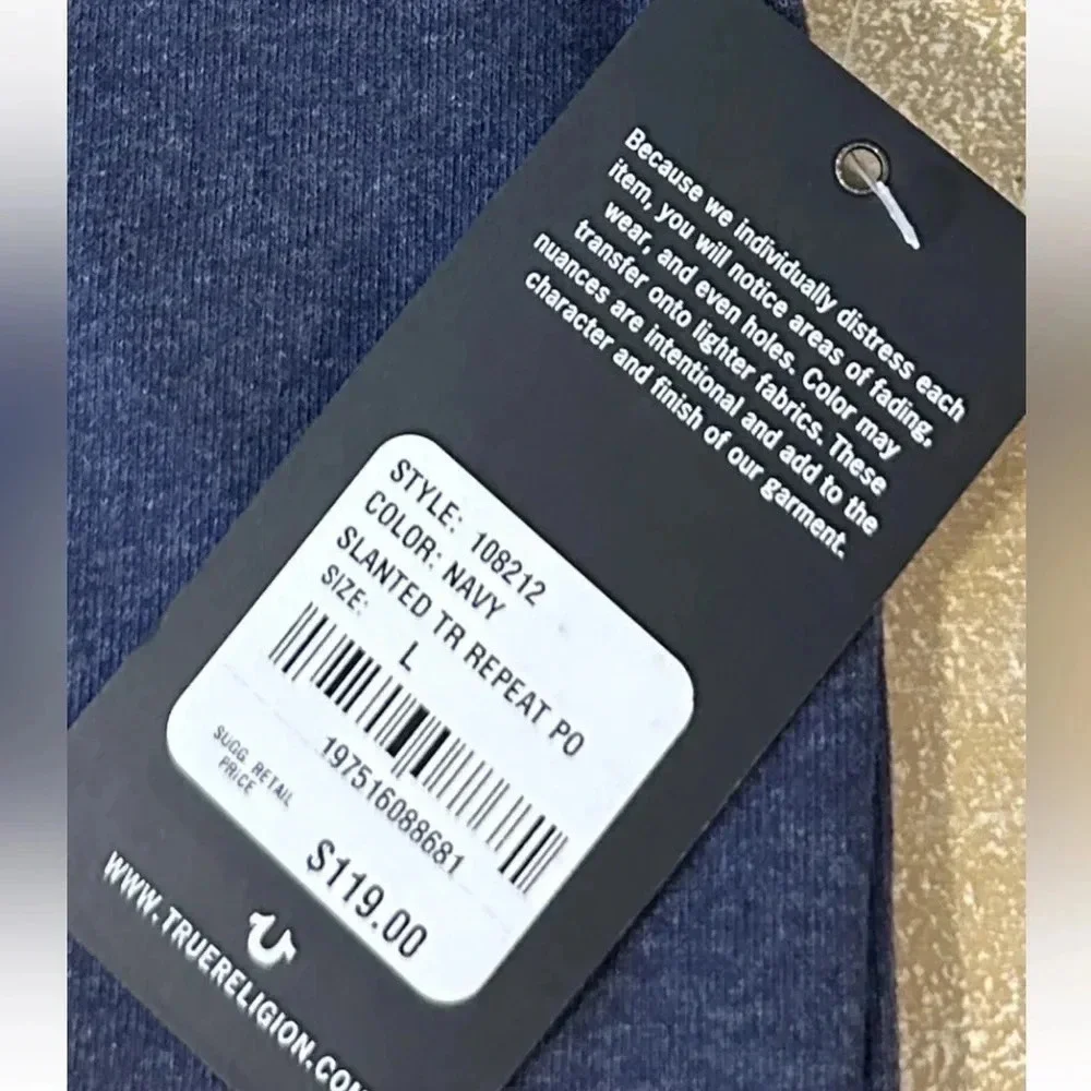 NWT True Religion Navy‎ Blue Pullover Hoodie.